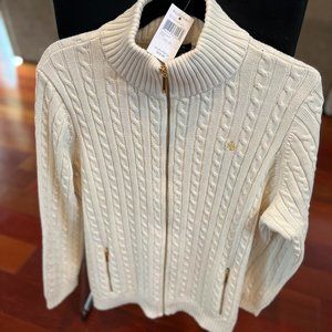 Women's Cream Polo Zip-down Sweater 2XL